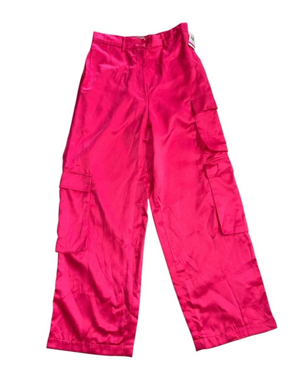 NEW HT 360 Collective Hot Pink Cargo Satin Wide leg Pants Size M